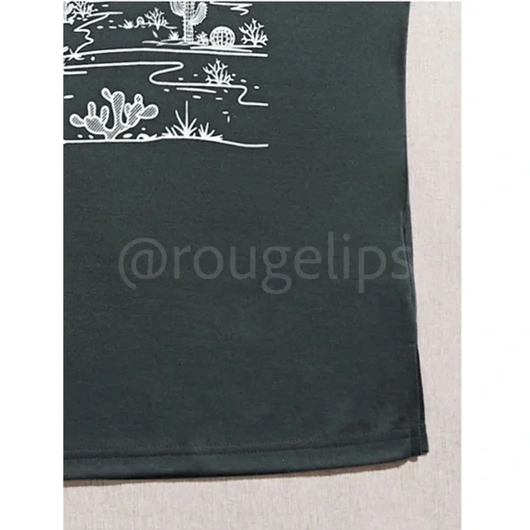 Boho Western Print Grey Tank Top Tee Shirt Muscle - Picture 3 of 7